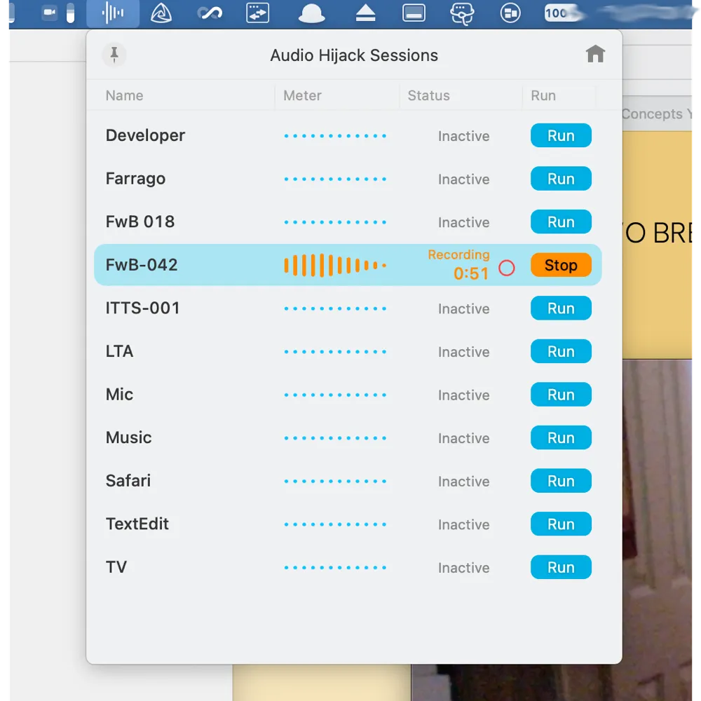 Audio Hijack menu